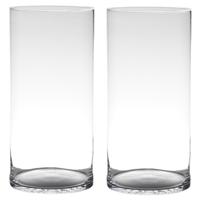 Hakbijl Glass Bloemenvaas - Set van 2x stuks - cilinder - glas - helder transparant - D19 x H40 cm