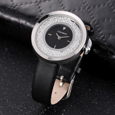 CAGARNY waterbestendig Fashion 6878 vrouwen Quartz Wrist Watch with leder Band(Black+Silver+Black)