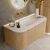 Badmeubel Mondiaz Kurve | 100 cm | Meubelkleur Oak | Wastafelkleur Talc | Midden spoelbak | Zonder kraangaten