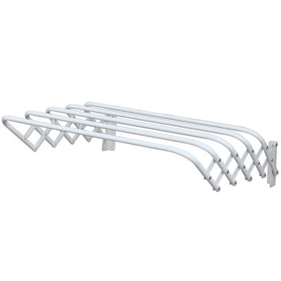 Uitschuifbaar wasgoedrekje/droogrek - 5 meter waslijn - Ophangbaar aan muur - wit - 100 cm