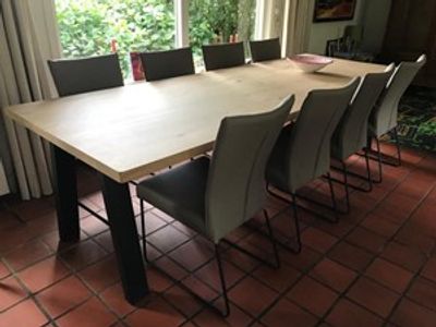 Set van 8 leren eetkamerstoelen - met designpoot - bruin leer - Echt leer, Industrieel, ontdek de vele Leersoorten en Kleuren bij ShopX