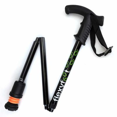 Wandelstok met Derby handvat | Opvouwbaar | Flexifoot | Schokabsorberend | Zwart | PR30048-BK