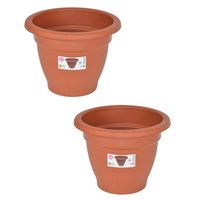 Set van 2x stuks terra cotta kleur ronde plantenpot/bloempot kunststof diameter 25 cm - Plantenpotten - thumbnail