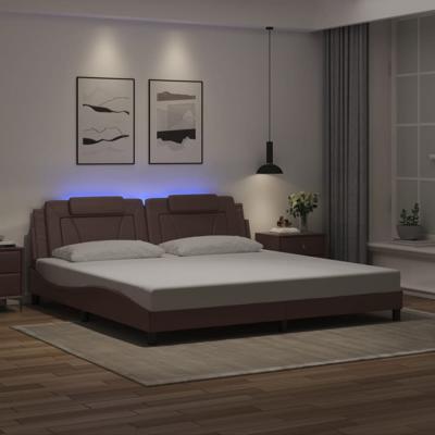 Bedframe met LED-verlichting kunstleer bruin 200x200 cm