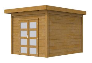 Woodvision Douglas Tuinhuis Topvision Roek Groen geïmpregneerd 303x303 cm- Plat dak- Geïmpregneerd lariks Douglas hout- Woodvision