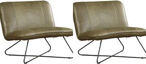 Set van 2 Olijfgroene leren industriële fauteuils zonder armleuning Smile - Vintage Leer Olive (olijfgroen leer)