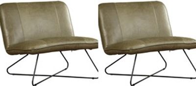 Set van 2 Olijfgroene leren industriële fauteuils zonder armleuning Smile - Vintage Leer Olive (olijfgroen leer)