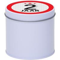 Cadeau koek of snoep blik - met 2 jaar opdruk sticker - 10 x 10 cm - Cadeauverpakking verjaardag