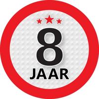 8 jaar leeftijd sticker - rond - Dia 9 cm - 8 jaar verjaardag - jubileum - leeftijd versiering