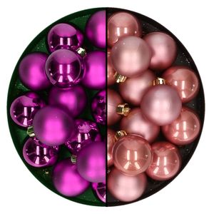 Kleine kerstballen 32x stuks - mix oudroze en paars - 4 cm - kunststof - Kerstbal