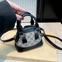 Bon&Bon Mini PU Leather Crossbody Dome Bag - Elegant Printed Black Handbag Black