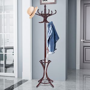 Staande Kapstok hout 12 Haken Home Hoed Jas Hanger Boom 12 met Paraplu Houder Kapstok