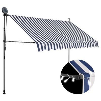 Luifel handmatig uitschuifbaar met LED 250 cm blauw en wit