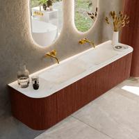 Badmeubel Mondiaz Kurve-Dlux | 180 cm cm | Meubelkleur Ruby | Wastafelkleur Opalo | Solid surface | Wasbak beiden zijden spoelbak | Zonder kraangat(en)