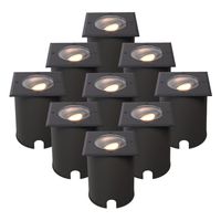 Set van 9 Cody LED Grondspots Zwart - GU10 4,5 Watt 345 lumen dimbaar - 2700K warm wit - Kantelbaar - Overrijdbaar - Vierkant - IP67 waterdicht Gronds