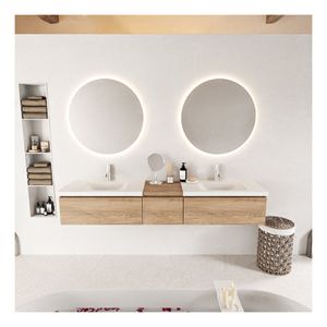 Mondiaz Bukla 200cm badmeubel met module 40 kleur washed oak met 3 lades wastafel dubbel 2 kraangaten kleur talc