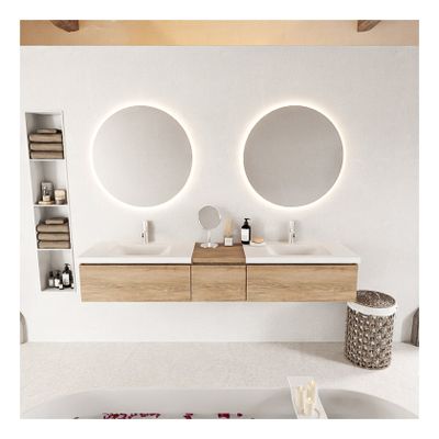 Mondiaz Bukla 200cm badmeubel met module 40 kleur washed oak met 3 lades wastafel dubbel 2 kraangaten kleur talc
