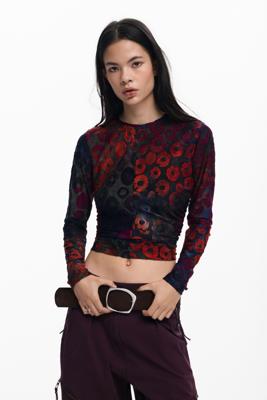 T-shirt met cirkelprint - RED - XL