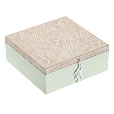 Theedoos Nature - olijfgroen/bruin - hout - 18 x 18 x7 cm - theezakjes opbergen