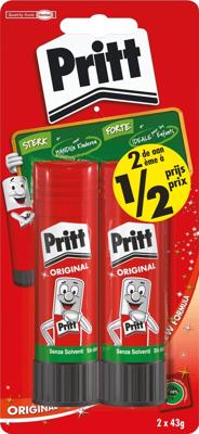 Pritt plakstift, 43 g, blister van 2 stuks, 2de aan halve prijs