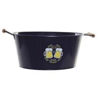 Drankkoeler - metaal - donkerblauw - 25L - 51x30x18 cm - met houten handvatten