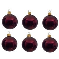 6x Glazen kerstballen glans donkerrood 8 cm kerstboom versiering/decoratie   -