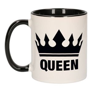 Cadeau Queen mok/ beker zwart wit 300 ml - feest mokken