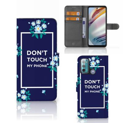 Motorola Moto G60 Portemonnee Hoesje Flowers Blue DTMP Motorola Moto G60 Portemonnee Hoesje Flowers Blue DTMP