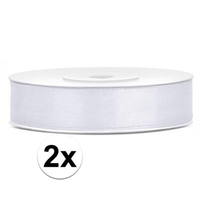 Decoratie satijn sierlint - 2x - wit - 12 mm x 25 meter - Cadeaulint satijnlint