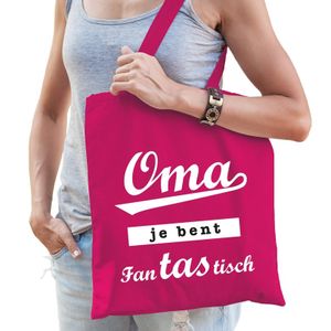 Katoenen cadeau tasje oma je bent fantastisch - fuchsia roze