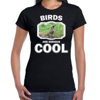 T-shirt birds are serious cool zwart dames - vogels/ groene specht shirt 2XL  -