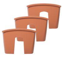 3x stuks balkon railing opzet plantenbakken/bloembakken kunststof 24 x 28 x 20 cm terra cotta kleur