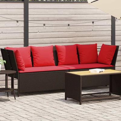 Tuinbank met kussens poly rattan bruin