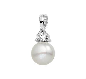 Hanger zilver-zoetwaterparel-zirconia wit 19 x 8,5 mm