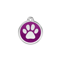 Paw Print Purple glitter hondenpenning small/klein dia. 2 cm - RedDingo