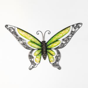 Wanddecoratie vlinder - groen - 49 x 28 cm - metaal - muurdecoratie/schutting