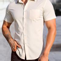 Bon&Bon Men's Short Sleeve Button Up Shirt - Black Business Regular Fit Apricot / S
