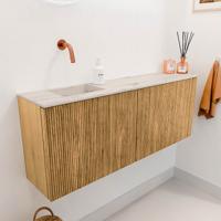 Toiletmeubel Mondiaz Joya Dlux | 111.6 cm | Meubelkleur Oak | Faye wastafel Nata Wasbak Links | Zonder kraangat(en)