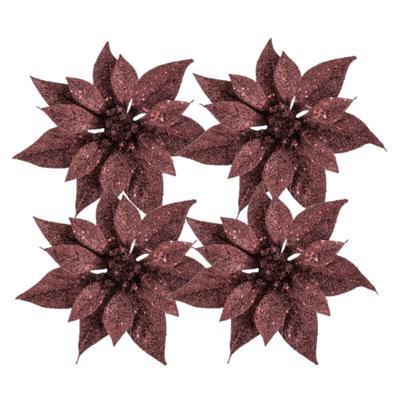 Kerstboomversiering Kerstster - 4x stuks - 18 cm - donkerrood - op clip - ornament - ster