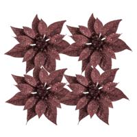 Kerstboomversiering Kerstster - 4x stuks - 18 cm - donkerrood - op clip - ornament - ster