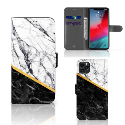 Apple iPhone 11 Pro Max | Bookcase | Marmer Wit Zwart - Origineel Cadeau Man