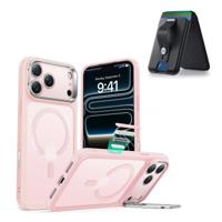 iPhone 17 Pro Max Classic Hybrid Magnetic Case (Camera Control, Stash Stand) with Wallet Stand Bundle - Frosted Bubblegum Pink