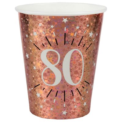 Verjaardag feest bekertjes leeftijd - 10x - 80 jaar - rose goud - karton - 270 ml