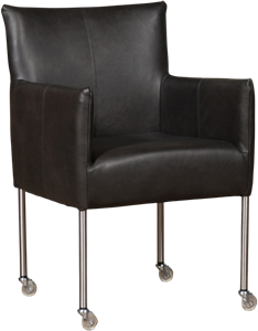 Donkergrijze leren moderne kuipstoel Desire - poot rond rvs met wiel - Granada leer Graphite (donkergrijs leer)