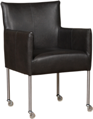 Donkergrijze leren moderne kuipstoel Desire - poot rond rvs met wiel - Granada leer Graphite (donkergrijs leer)