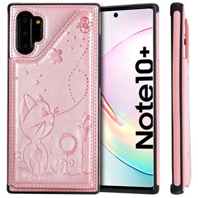 Voor Galaxy Note 10 plus Kat Bee reliëf patroon schokbestendige beschermende case met kaartsleuven & fotolijstjes (Rose goud)