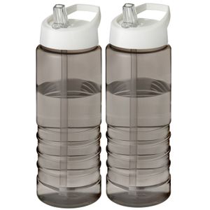 2x stuks sport bidon Hi-eco gerecycled kunststof - drinkfles/waterfles - donkergrijs/wit - 750 ml