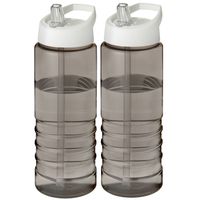 2x stuks sport bidon Hi-eco gerecycled kunststof - drinkfles/waterfles - donkergrijs/wit - 750 ml - thumbnail