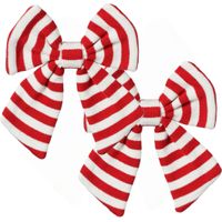 Kerst ornament strikken - 2x -rood/wit gestreept - 20 x 17 cm - polyester