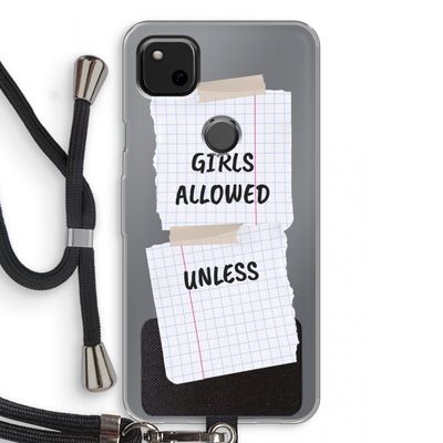No Girls Allowed Unless: Pixel 4a Transparant Hoesje met koord